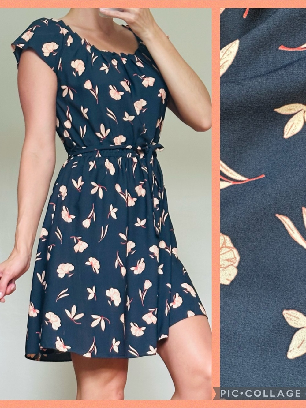 LC Lauren Conrad Navy Peach Floral Dress